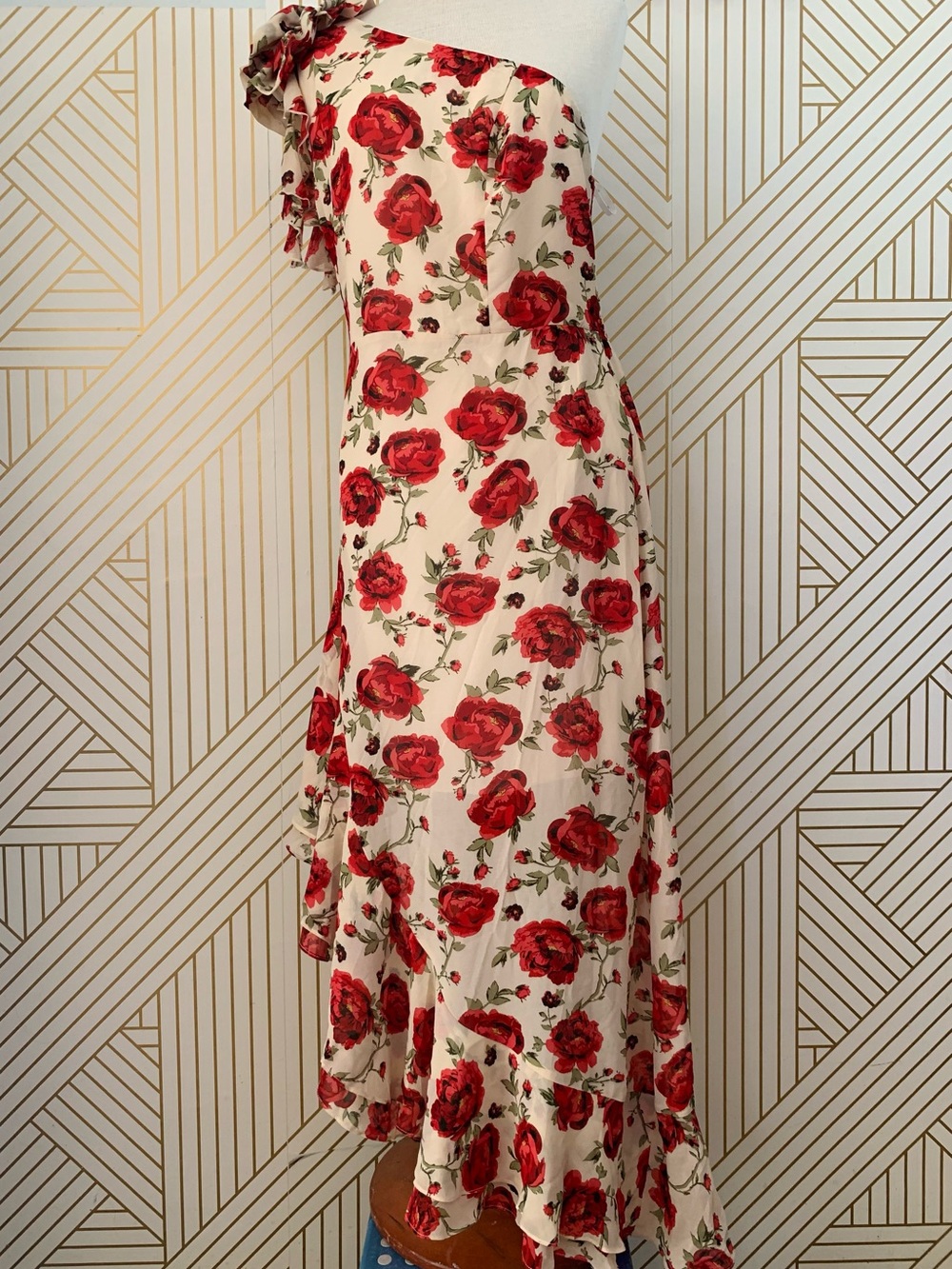 Grace Karin NWT Floral Asymmetrical Roses dress one shoulder ruffle flutter 16